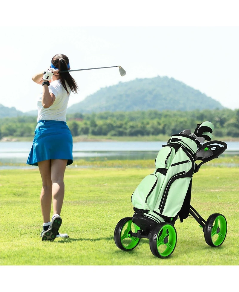 4 Wheel Golf Push Cart with Brake Scoreboard Adjustable Handle
