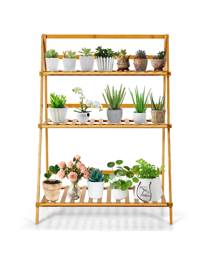Sugift 3-Tier Bamboo Foldable Plant Stand with Display Shelf Rack