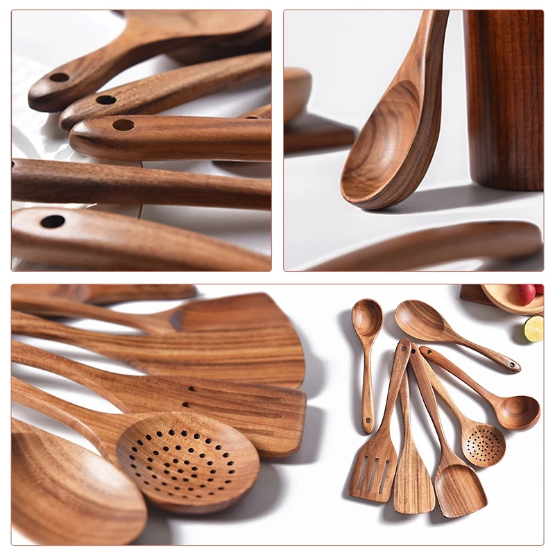 Sugift 13-Piece Wooden Spoons for Cooking, Wooden Spatula Set with Holder, Spoon Rest & Hooks