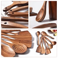 Sugift 13-Piece Wooden Spoons for Cooking, Wooden Spatula Set with Holder, Spoon Rest & Hooks