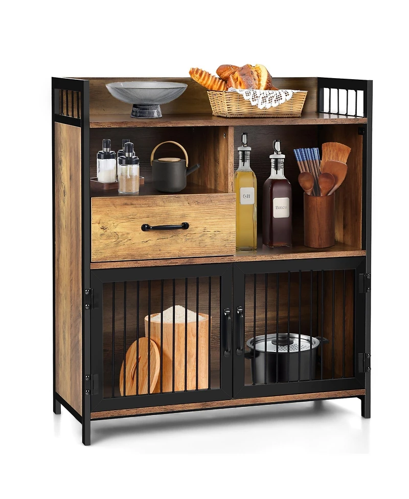 Sugift Buffet Cabinet with Drawer and Wood Storage Shelf for Kitchen