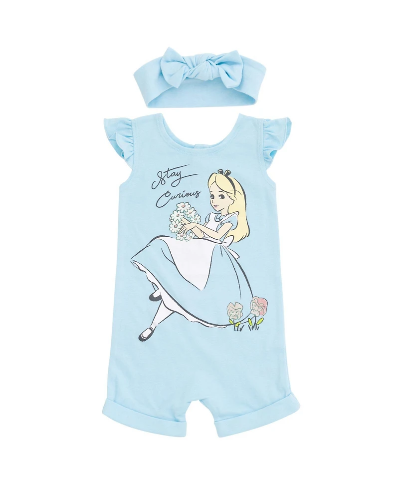 Alice Wonderland Baby Girls French Terry Romper and Headband