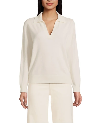 Lands' End Women's Cashmere Johnny Collar Sweater