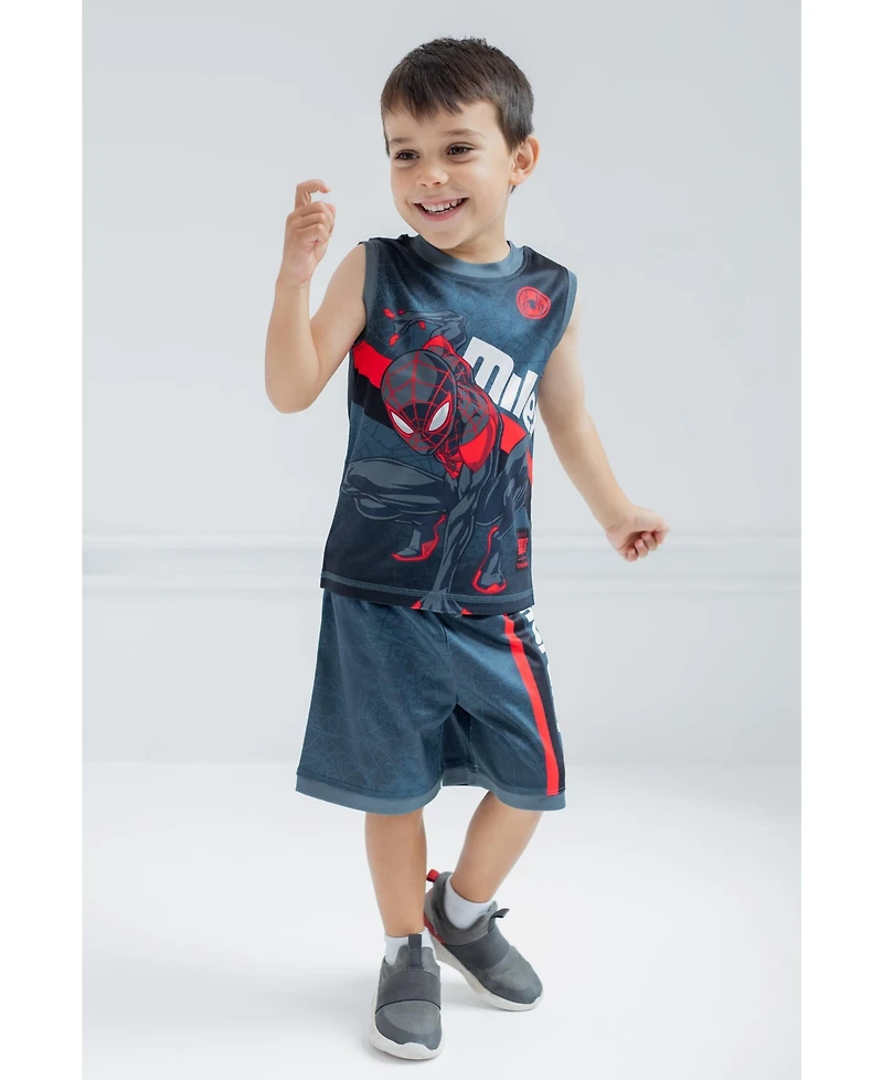 Marvel Toddler Boys Spider-Man Miles Morales Mesh Jersey Tank Top Shirt and Basketball Shorts to