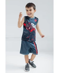 Marvel Toddler Boys Spider-Man Miles Morales Mesh Jersey Tank Top Shirt and Basketball Shorts to