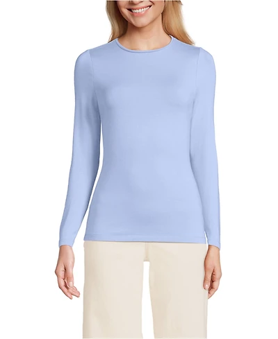 Lands' End Women's Petite Lightweight Jersey Skimming Long Sleeve Crew Neck T-shirt