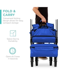 Best Choice Products Folding Utility Cargo Wagon Cart w/ Removable Canopy, Cup Holders