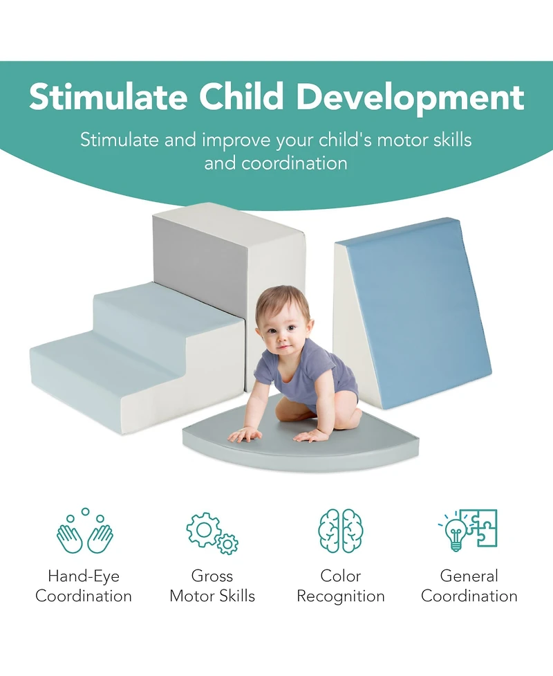 Best Choice Products 4-Piece Kids Climb & Crawl Soft Foam Block Playset Structures for Child Development