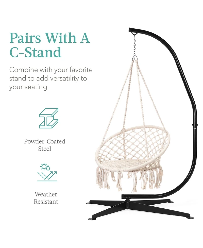 Best Choice Products Handwoven Cotton Macrame Hammock Hanging Chair Swing for Indoor & Outdoor Use w/ Backrest