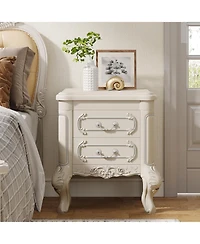 Tribesigns Nightstand, End Table with 2 Drawers, Carved Bedside Tables, Side Table for Bedroom, Living Room, Classic Bedroom Furniture, Night Stand