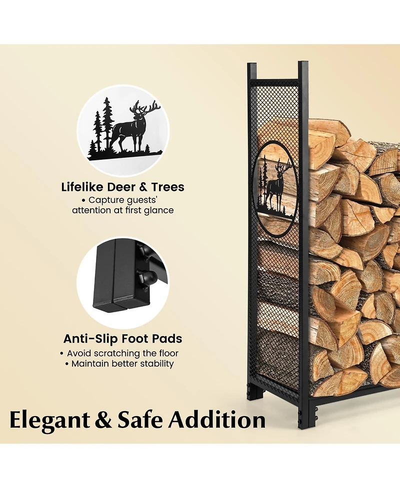 Skonyon 4 Feet Firewood Rack Stand with Mesh Sides