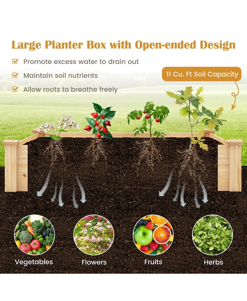 Skonyon 49 x 49 x 10 Inch Raised Garden Bed with Compost Bin and Open-ended Bottom-Natural