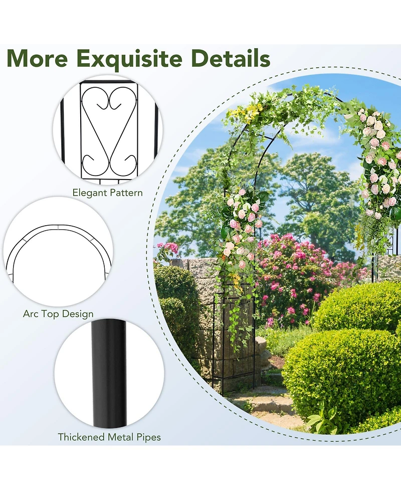 Skonyon 7.9 Feet Metal Garden Arch Backdrop Stand with Fence for Climbing Plants-Black