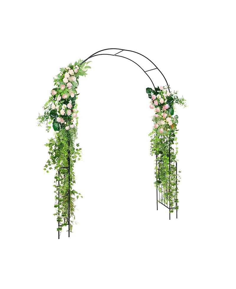 Skonyon 7.9 Feet Metal Garden Arch Backdrop Stand with Fence for Climbing Plants-Black