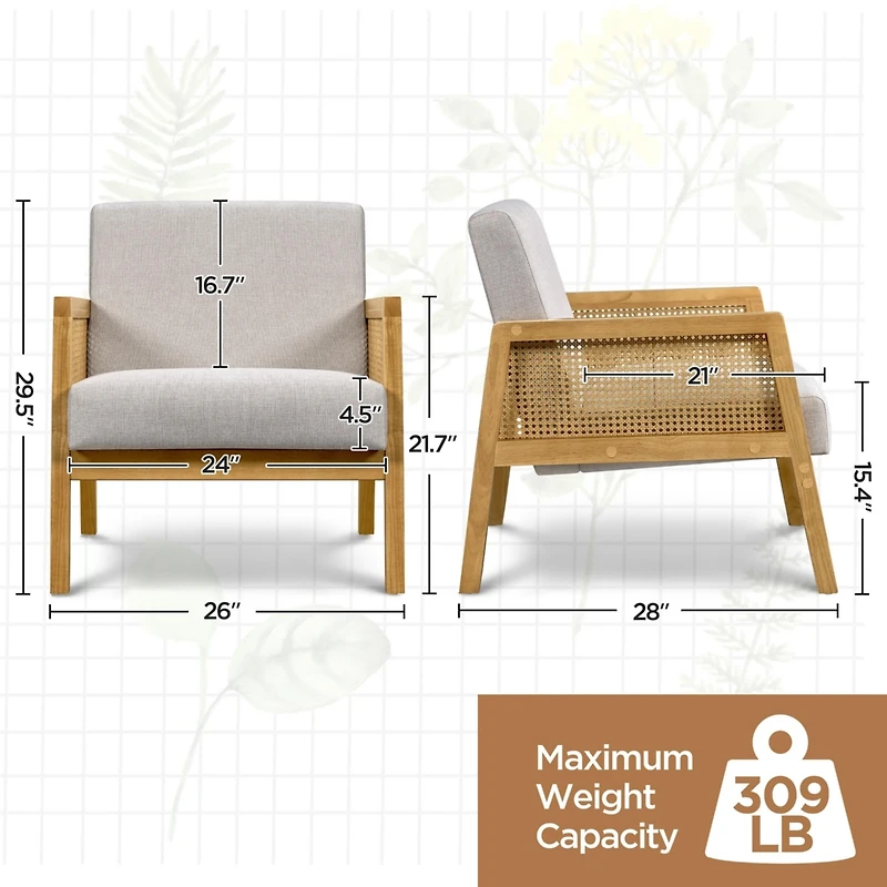 Yaheetech Fabric Upholstered Accent Chair with Rattan Sides