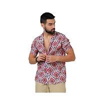 Men's Crimson Red & Ivory White Ethnic Shirt