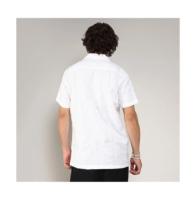 Men's Chalk White Embroidered Heathered Shirt