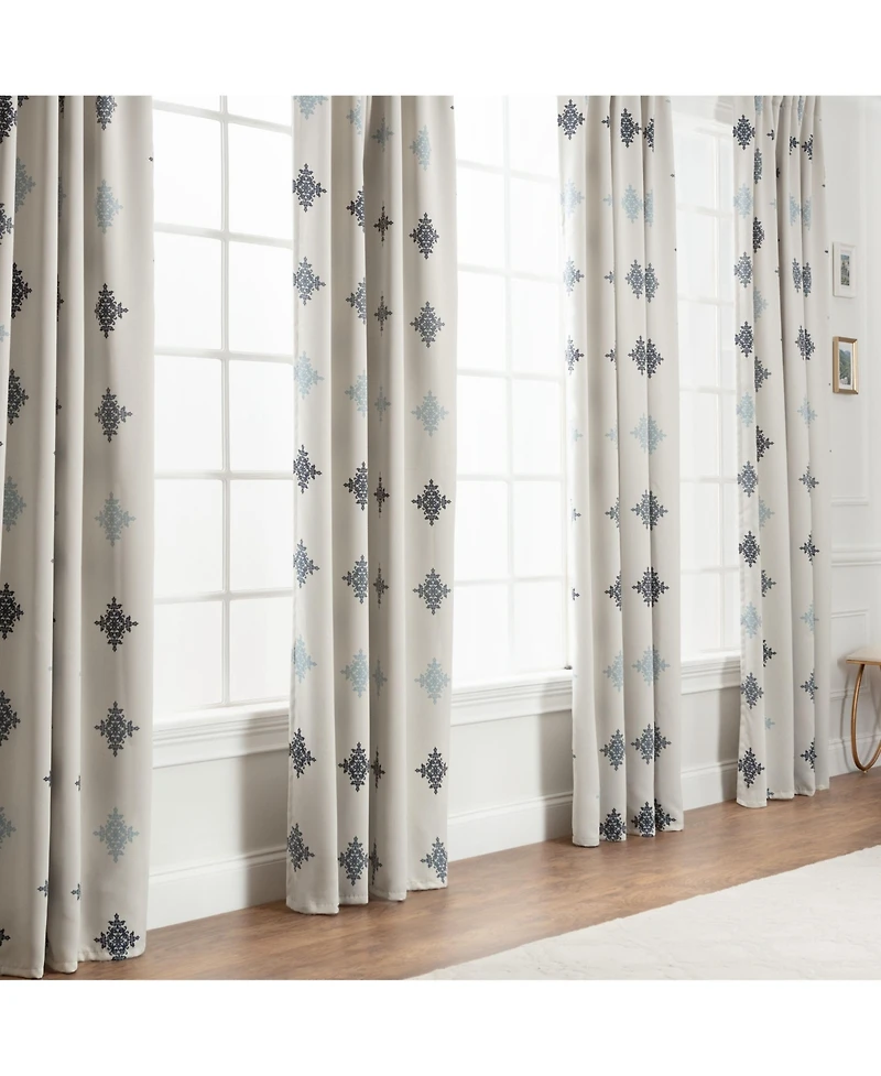 Chanasya Premium 2-Panel Ornamental Damask Room Darkening Curtains - 3-in-1 Back Tab, Rod Pocket, Ring Tab - for Windows Living Room Bedroom