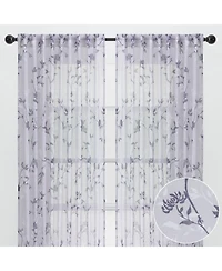 Chanasya Premium 2-Panel Floral Textured Sheer Curtain Panels - 3-in-1 Back Tab, Rod Pocket