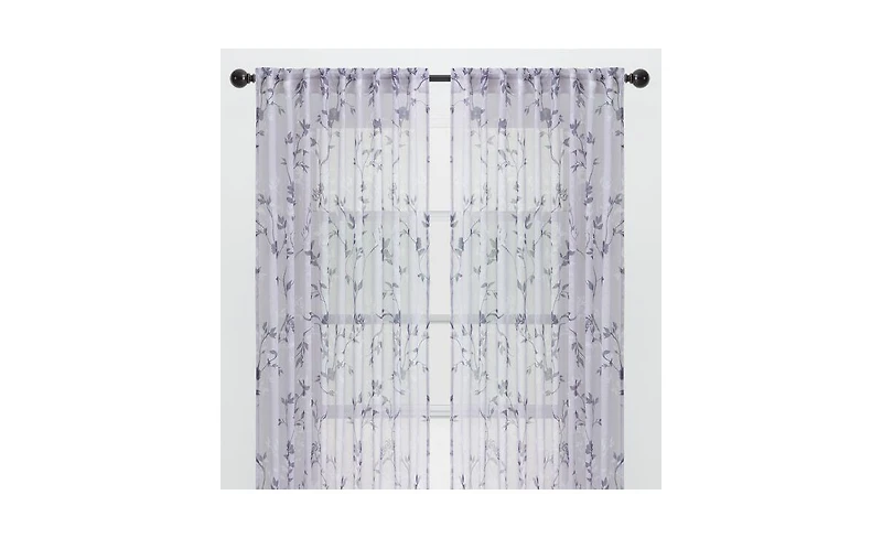 Chanasya Premium 2-Panel Floral Textured Sheer Curtain Panels - 3-in-1 Back Tab, Rod Pocket