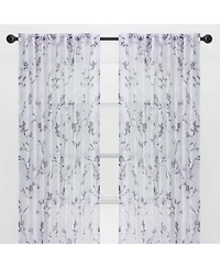 Chanasya Premium 2-Panel Floral Textured Sheer Curtain Panels - 3-in-1 Back Tab, Rod Pocket