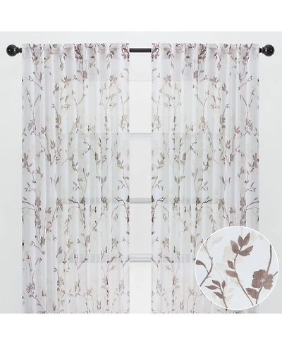 Chanasya Premium 2-Panel Floral Textured Sheer Curtain Panels - 3-in-1 Back Tab, Rod Pocket