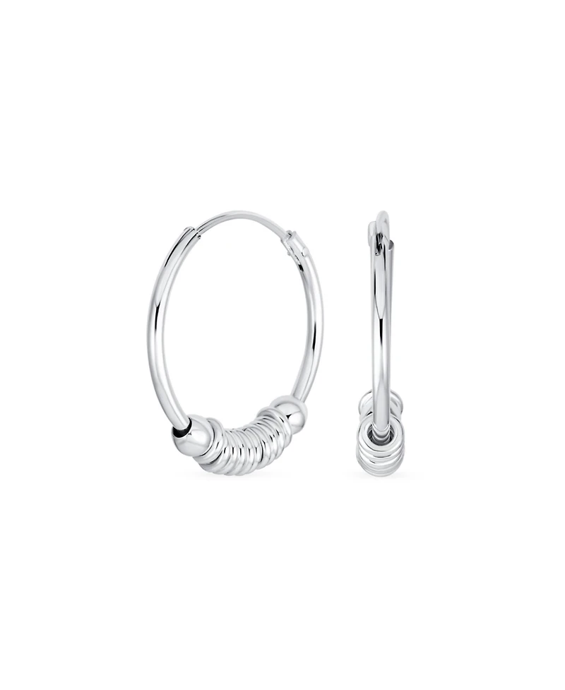 Bling Jewelry Balinese Tribal Ball Bead Continuous Circle Bohemian Boho Tribal Endless Bali Hoop Earrings .925 Sterling Silver .75 Inch Diameter