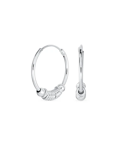 Bling Jewelry Balinese Tribal Ball Bead Continuous Circle Bohemian Boho Tribal Endless Bali Hoop Earrings .925 Sterling Silver .75 Inch Diameter