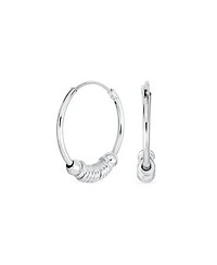 Bling Jewelry Balinese Tribal Ball Bead Continuous Circle Bohemian Boho Tribal Endless Bali Hoop Earrings .925 Sterling Silver .75 Inch Diameter