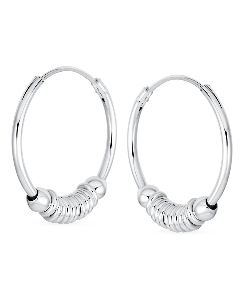 Bling Jewelry Balinese Tribal Ball Bead Continuous Circle Bohemian Boho Tribal Endless Bali Hoop Earrings .925 Sterling Silver .75 Inch Diameter