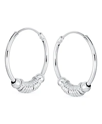 Bling Jewelry Balinese Tribal Ball Bead Continuous Circle Bohemian Boho Tribal Endless Bali Hoop Earrings .925 Sterling Silver .75 Inch Diameter