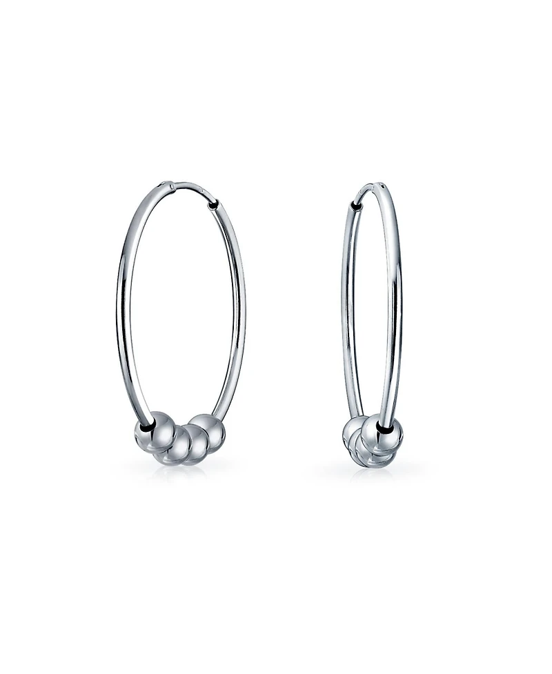 Bling Jewelry Balinese Tribal Ball Bead Hoop Huggie Earrings Bohemian Boho Style Sterling Silver