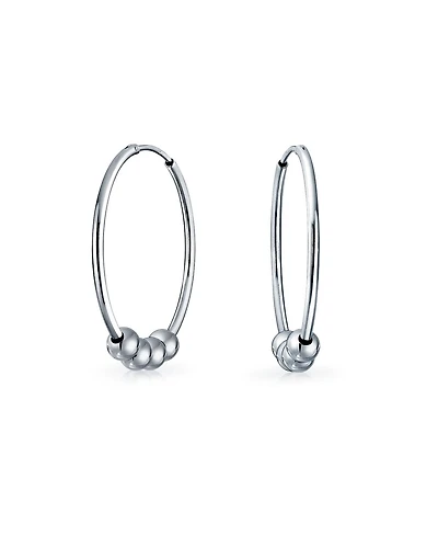 Bling Jewelry Balinese Tribal Ball Bead Hoop Huggie Earrings Bohemian Boho Style Sterling Silver