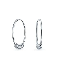 Bling Jewelry Balinese Tribal Ball Bead Hoop Huggie Earrings Bohemian Boho Style Sterling Silver