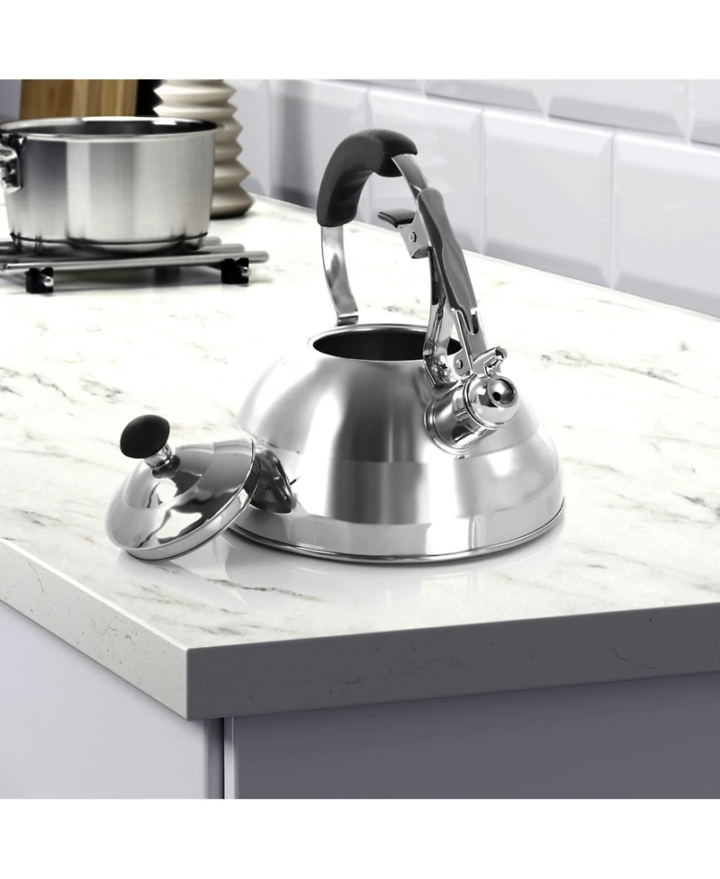MegaChef 2.7 Quart Stovetop Whistling Kettle in Brushed Silver