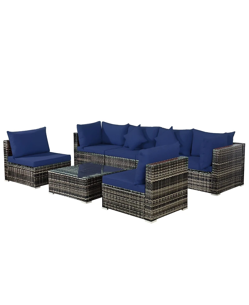 7PCS Patio Rattan Furniture Set Sectional Sofa Garden