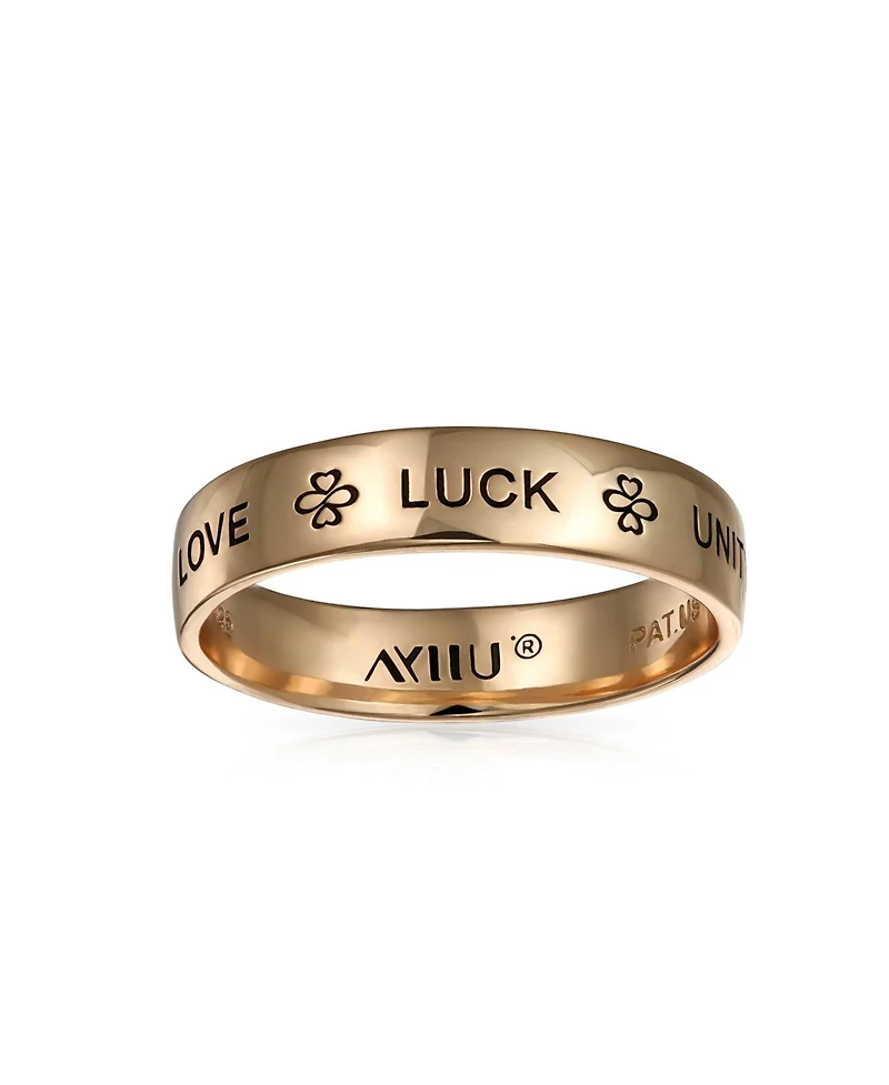 Bling Jewelry Ayllu Amulet Talisman Intertwine Symbol Heart Infinity Clover Love Luck Unity Band Ring Rose Gold Plated .925 Sterling Silver 4MM