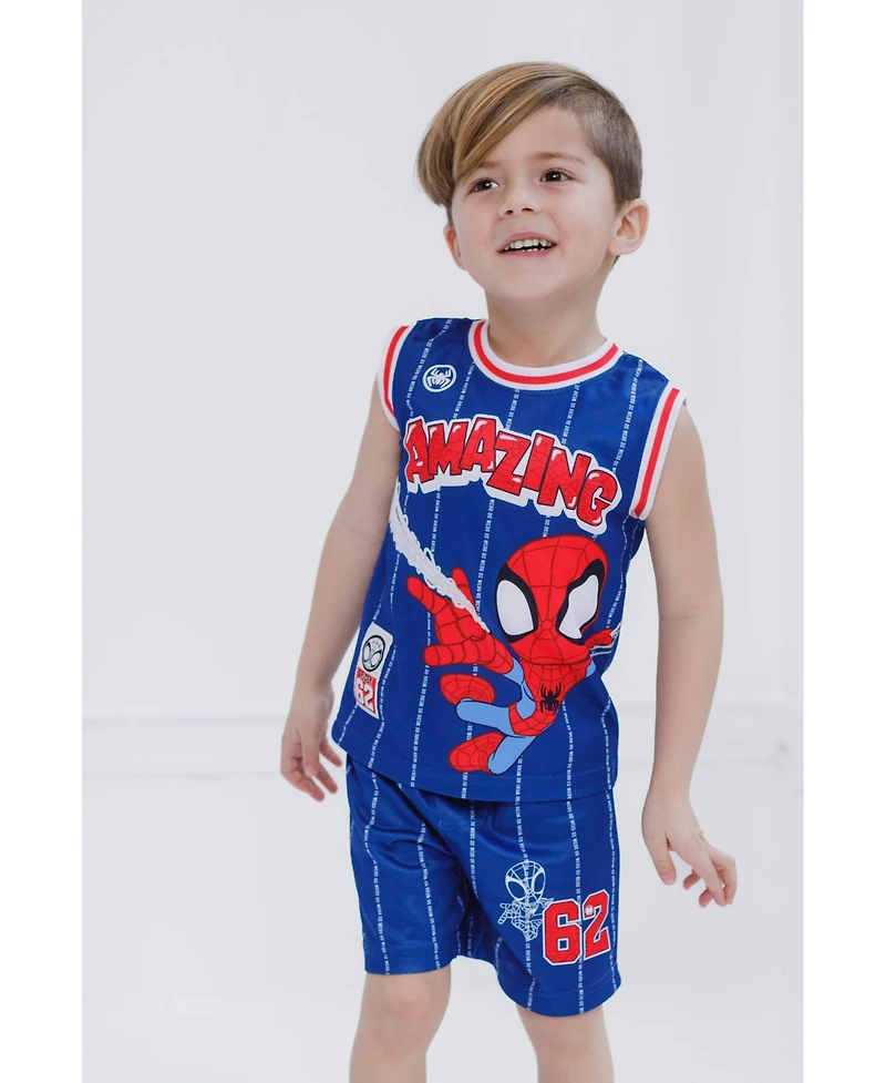 Marvel Toddler Boys Spider-Man Miles Morales Mesh Jersey Tank Top Shirt and Basketball Shorts to