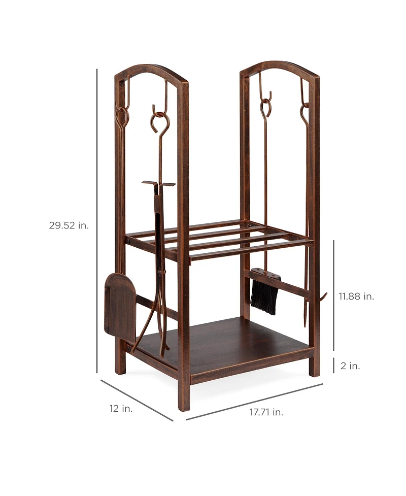 Best Choice Products 5-Piece Firewood Log Rack Holder Tools Set for Fireplace w/ Hook, Broom, Shovel, Tongs