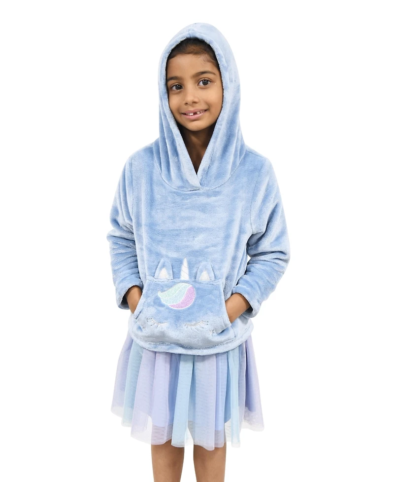Pink & Violet Little Girls Faux Fur Unicorn Character Sweatshirt and Dress Set