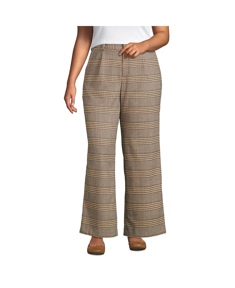Lands' End Plus Brushed Flannel High Rise Pleated Wide Leg Pants