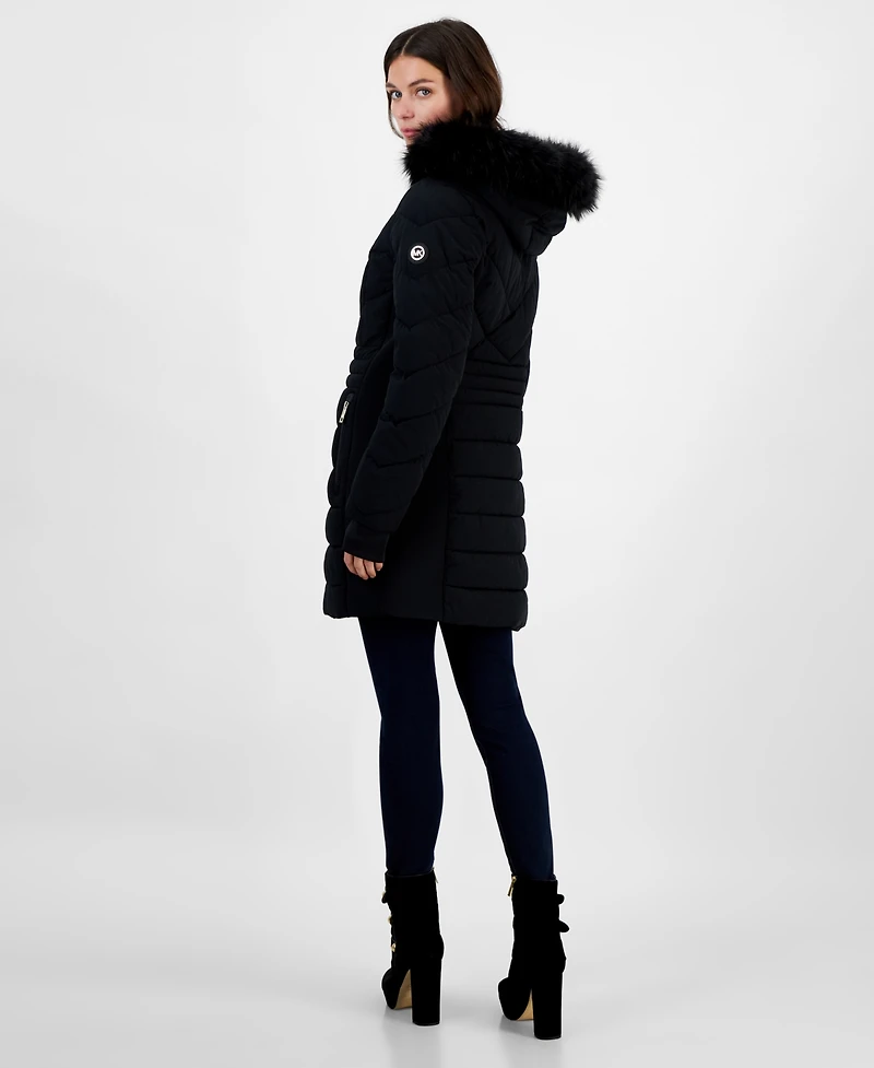 Michael Michael Kors Women's Faux-Fur-Trim Hooded Puffer Coat, Created for Macy's