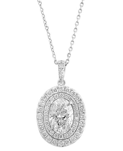Effy Lab Grown Diamond Oval & Round Double Halo 18" Pendant Necklace (2-3/4 ct. t.w.) in 14k White Gold