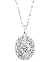 Effy Lab Grown Diamond Oval & Round Double Halo 18" Pendant Necklace (2-3/4 ct. t.w.) in 14k White Gold
