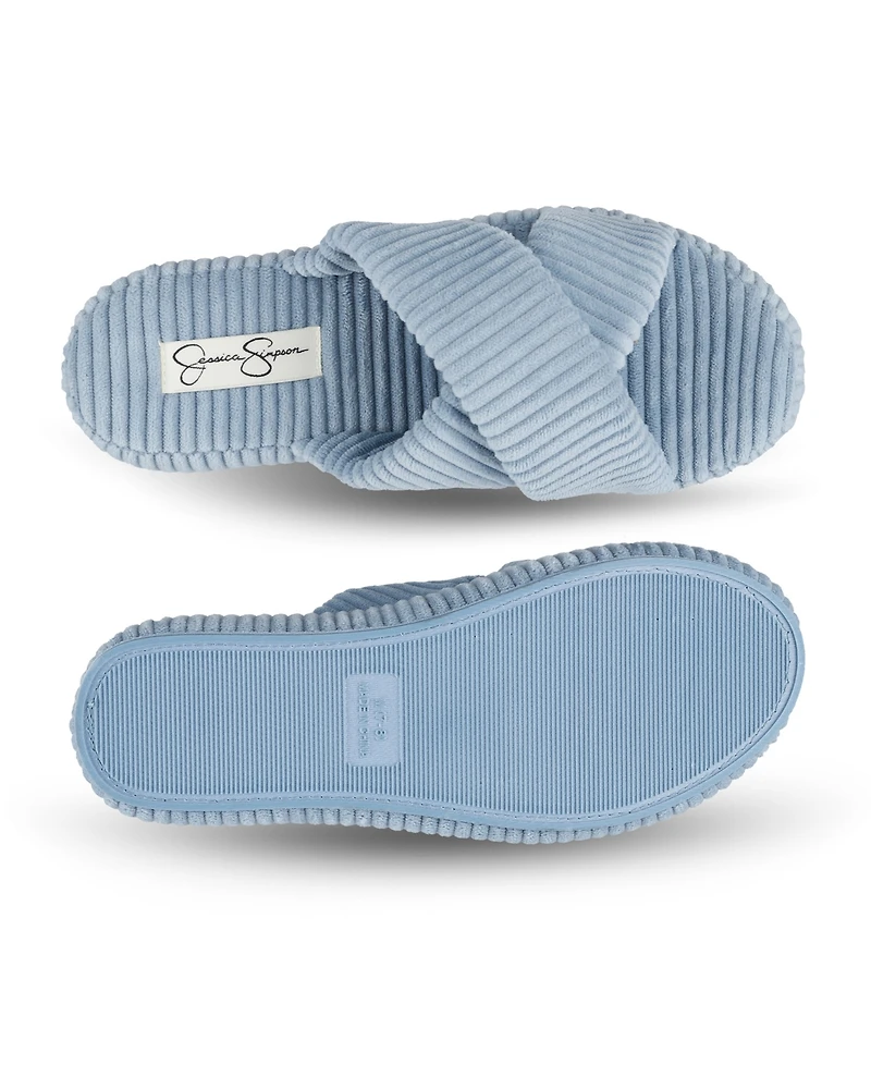 Jessica Simpson Women's Ribbed Terry Cross Band Slide Platform Slipper