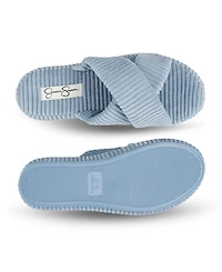 Jessica Simpson Women's Ribbed Terry Cross Band Slide Platform Slipper