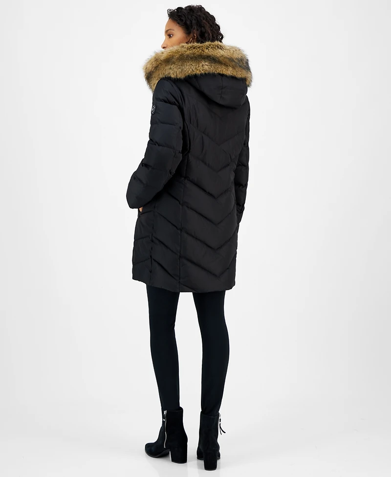 Michael Kors Women's Bibbed Faux-Fur-Trim Hooded Puffer Coat