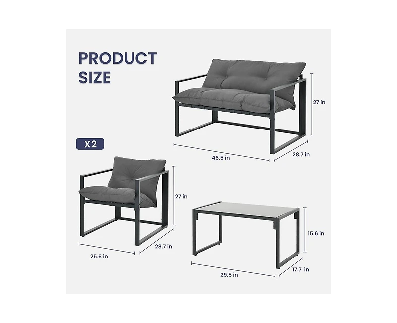 Pamapic 4-Piece Metal Outdoor Patio Conversation Set with Cushions