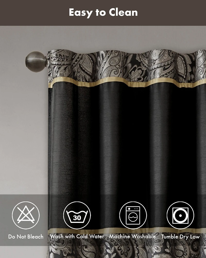 Madison Park Aubrey Jacquard Room Darkening Curtains, Faux Silk Paisley for Bedroom and Living Room, inch length 2 panels set