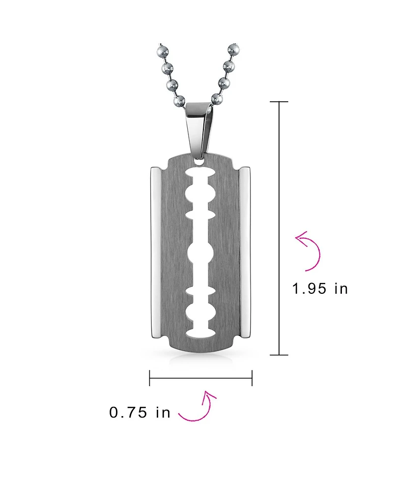 Bling Jewelry Hip Hop Biker Jewelry Goth Punk Rock Large Razor Blade Dog Tag Pendant Necklace Black Silver Gold Tone Stainless Steel 20 Inch Ball Chai